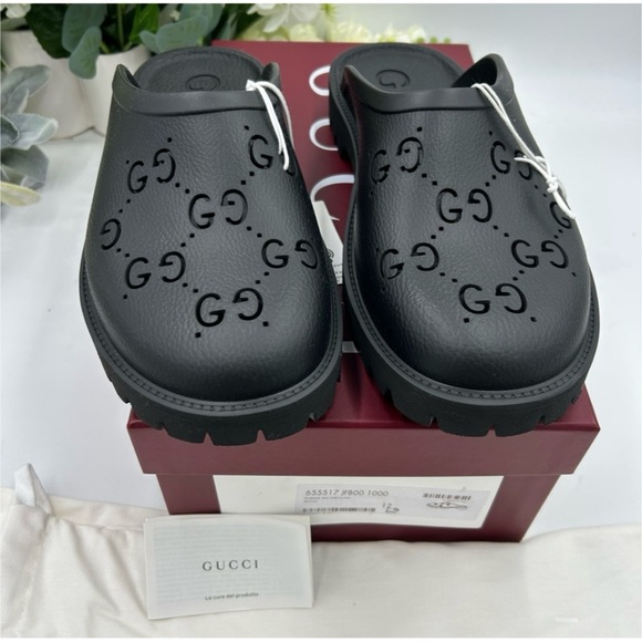 Gucci rubber slip on sandals cut out monogram size 12 made in Italy - Picture 6 of 7